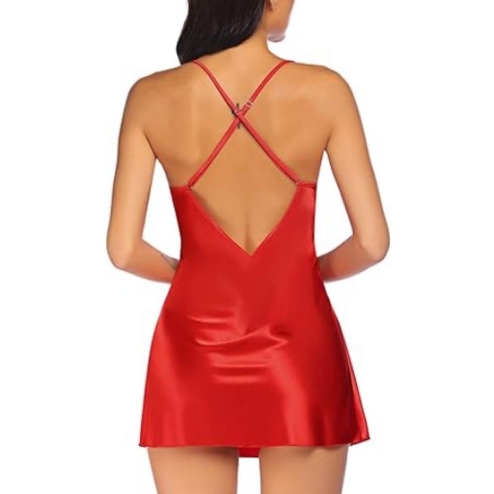 Avidlov Lingerie Nightwear Satin Lace Chemise Mini Teddy Scarlet Red Nighty - Picture 3 of 8
